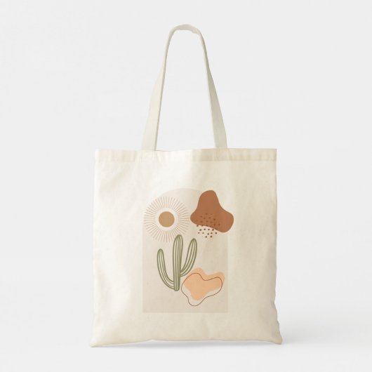 Boho Shapes Abstract Beige Terracotta Sun Cactus Tote Bag (Achterkant)