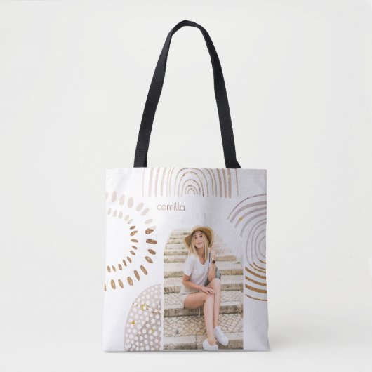 Boho Shapes en Name with Photo Arch Tote Bag (Voorkant)