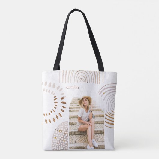Boho Shapes en Name with Photo Arch Tote Bag (Achterkant)