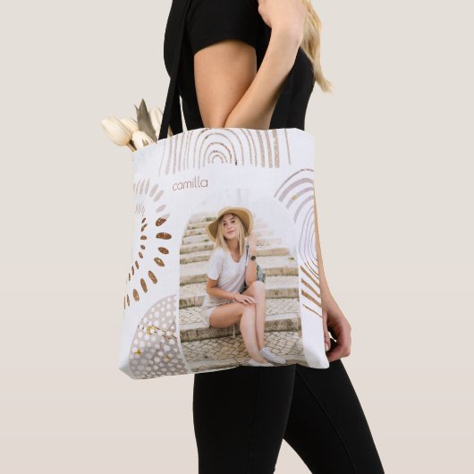 Boho Shapes en Name with Photo Arch Tote Bag (Dichtbij)