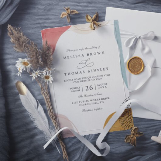 Boho Shapes Tropical Minimalist QR Code Wedding Kaart