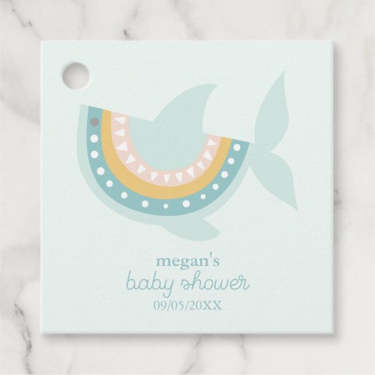 Boho Shark Baby shower Bedankjes Labels (Voorkant)