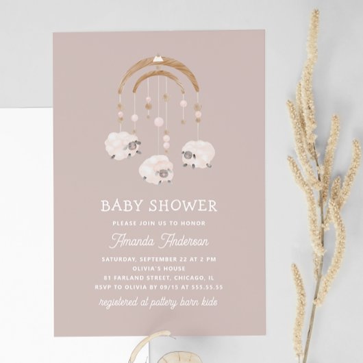 Boho Sheep Mobile | Light Mauve Soft Baby shower Kaart