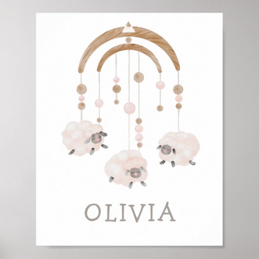 Boho Sheep Mobile | Soft Neutral Nursery Art Poster (Voorkant)