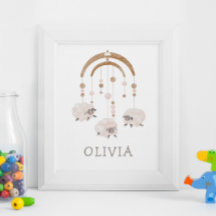 Boho Sheep Mobile | Soft Neutral Nursery Art