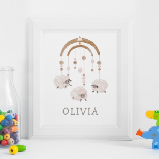 Boho Sheep Mobile | Soft Neutral Nursery Art Poster