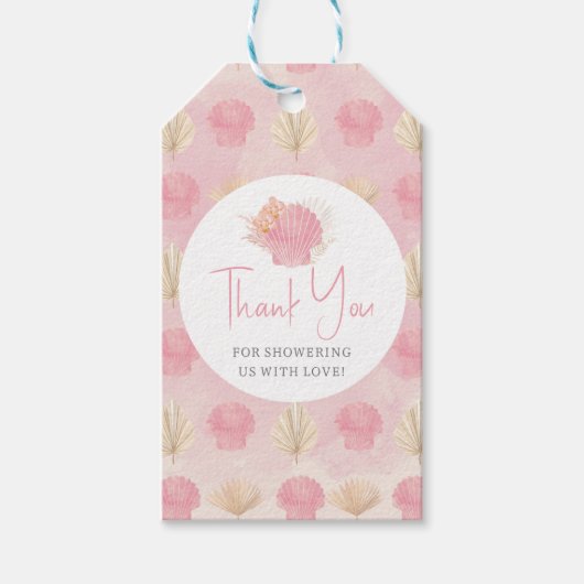 Boho Shell Roze Oceaan Baby Borrel Tas Etiket Cadeaulabel (Voorkant)