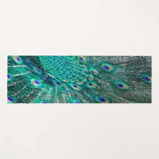 Boho Shimmering Chic Peacock Feather Yogamat (Voorkant (horizontaal))