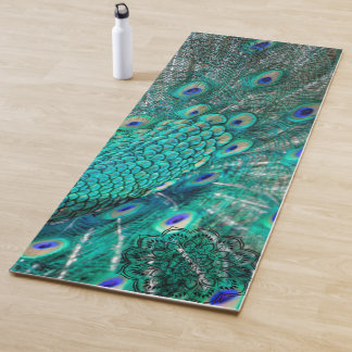 Boho Shimmering Chic Peacock Feather Yogamat