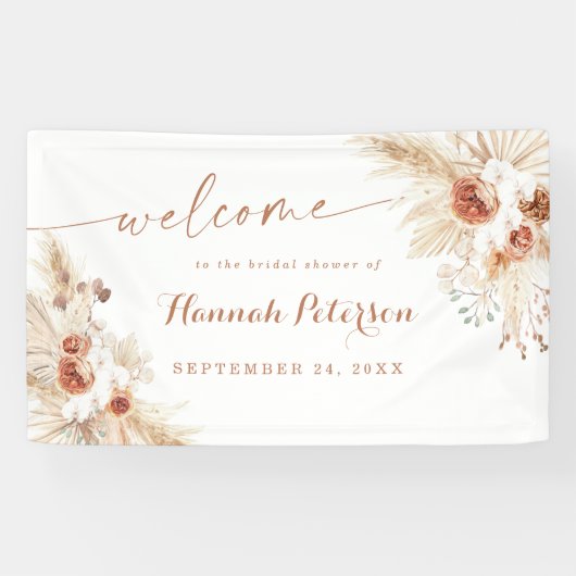 Boho Shower Pampas Grass Welcome Sign Banner (Horizontaal)