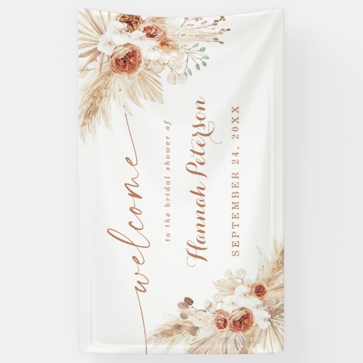 Boho Shower Pampas Grass Welcome Sign Banner (Verticaal)