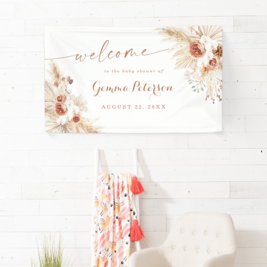 Boho Shower Pampas Grass Welcome Sign Banner (Insitu)