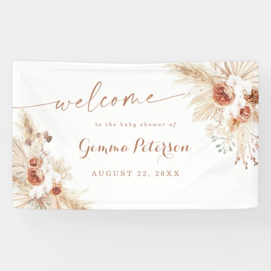 Boho Shower Pampas Grass Welcome Sign Banner (Horizontaal)