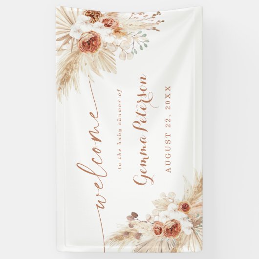 Boho Shower Pampas Grass Welcome Sign Banner (Verticaal)