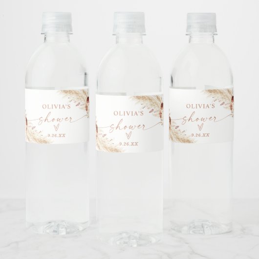 Boho Shower Water Fles Etiket | Pampas Grass (Flessen)