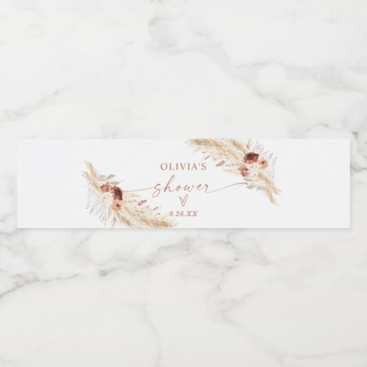 Boho Shower Water Fles Etiket | Pampas Grass (Enkel label)