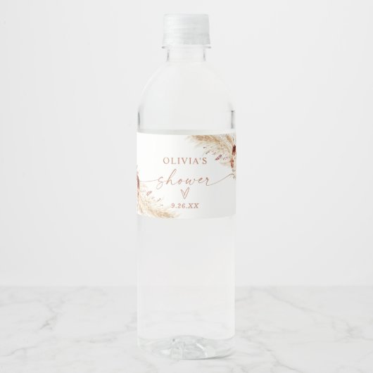 Boho Shower Water Fles Etiket | Pampas Grass (Voorkant)