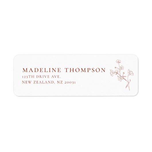 Boho Sienn Terracotta Floral Wedding Address Label (Voorkant)