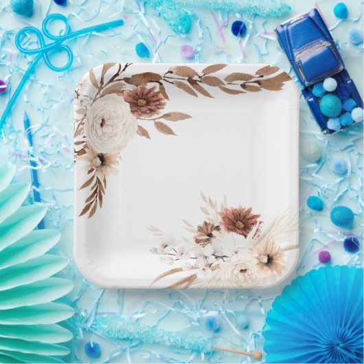 Boho Sienna en Beige Floral Paper Borden Papieren Bordje (Feest)