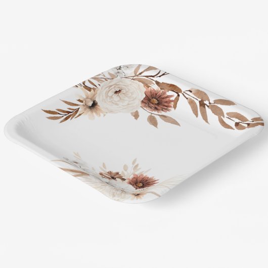 Boho Sienna en Beige Floral Paper Borden Papieren Bordje (Gebogen)