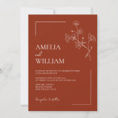 Boho Sienna Terracotta Bloemen Huwelijksuitnodigin Kaart (Voorkant)