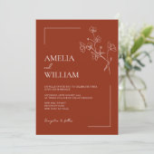 Boho Sienna Terracotta Bloemen Huwelijksuitnodigin Kaart (Staand voorkant)