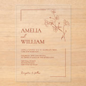 Boho Sienna Terracotta Floral Wedding Acryl Uitnodigingen (Voorkant)