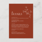 Boho Sienna Terracotta Floral Wedding Details Informatiekaartje (Voorkant)