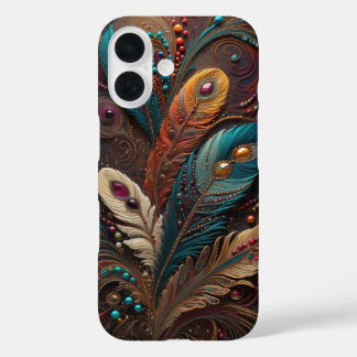 Boho Sieraad Metaalachtige Teal Oranje Leren iPhon iPhone 16 Hoesje