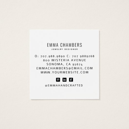 Boho Sieraden Designer Floral Square Display Kaart (Achterkant)