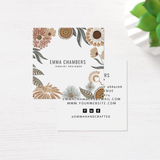 Boho Sieraden Designer Floral Square Display Kaart (Bureau)