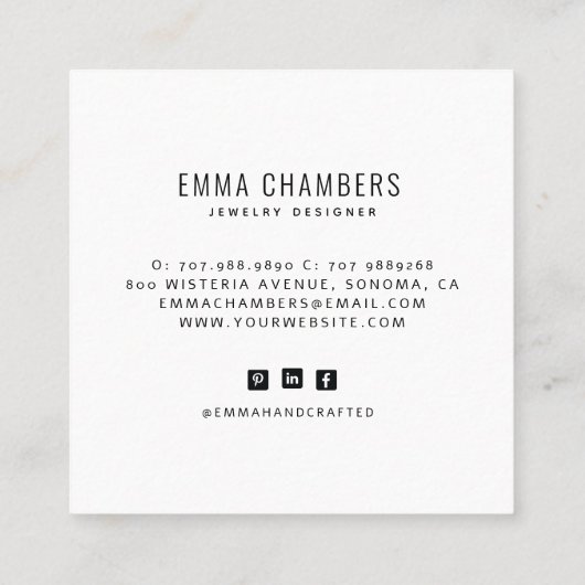 Boho sieraden designer tropische bloemen vierkante visitekaartje (Achterkant)