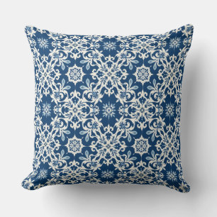 Boho Sieradenpatroon in Wit-Blauw Vintage Kussen
