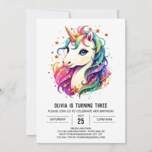 Boho sierlijke eenhoorn verjaardag kaart (Voorkant)