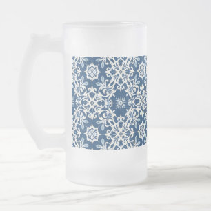 Boho Siermotief in Wit-Blauw Vintage Matglas Bierpul