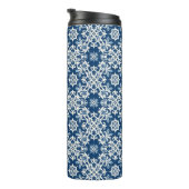 Boho Siermotief in Wit-Blauw Vintage Thermosbeker (Geroteerd rechts)