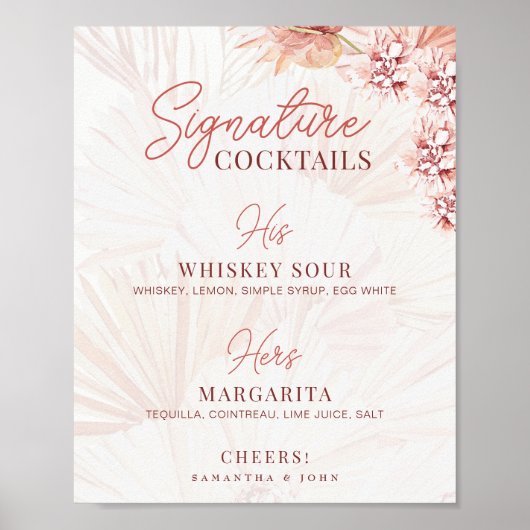 Boho Signature Cocktails Zijn Drinken bruiloft Poster (Voorkant)