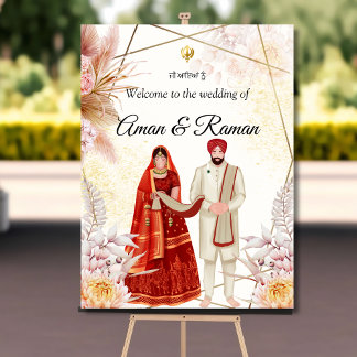 Boho Sikh trouwteken Sikh paar welkom teken Poster