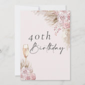 Boho Silk Rozen Pampas Grass Verjaardagsuitnodigin Kaart (Achterkant)