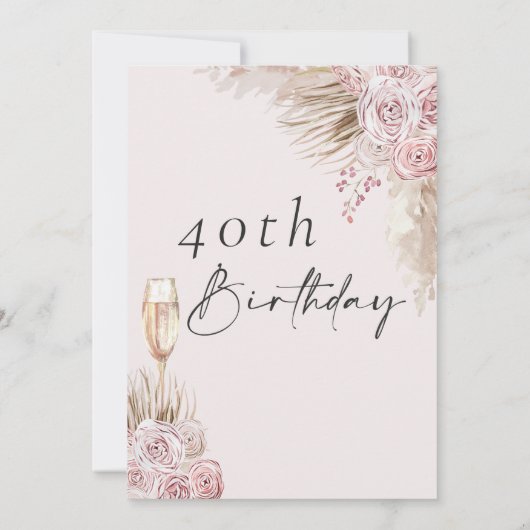 Boho Silk Rozen Pampas Grass Verjaardagsuitnodigin Kaart (Achterkant)