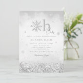 Boho Silver Glitter Snowflake Winter Baby shower Kaart (Staand voorkant)