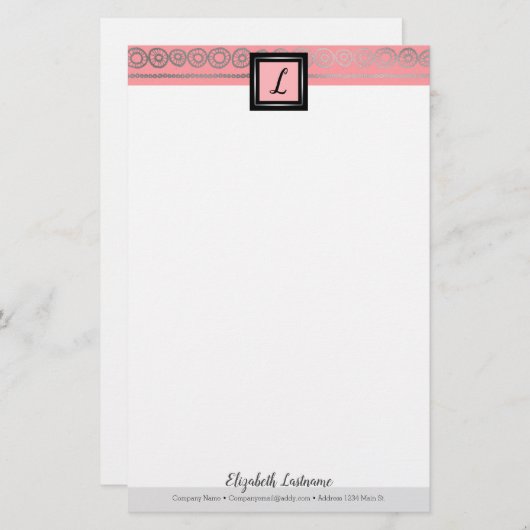 Boho Silver Lijst Initiaal & Name Monogram Station Briefpapier (Voorkant / Achterkant)