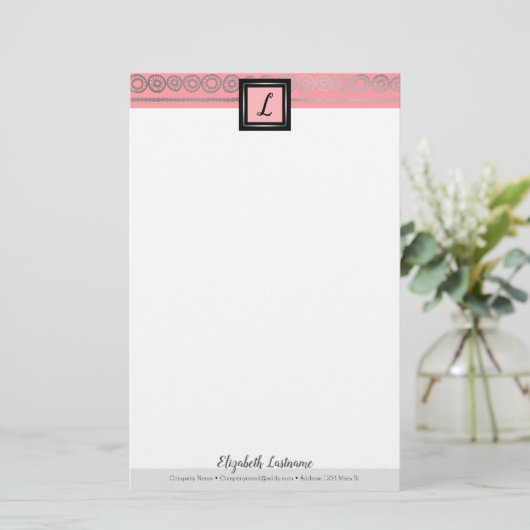 Boho Silver Lijst Initiaal & Name Monogram Station Briefpapier (Staand voorkant)