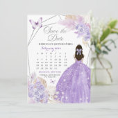 Boho Silver Lila 15 Años Sla de datum kalender op Kaart (Staand voorkant)