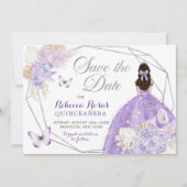 Boho Silver Lila Bloemen Quinceañera Save The Date Kaart (Voorkant)