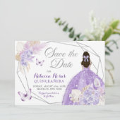 Boho Silver Lila Bloemen Quinceañera Save The Date Kaart (Staand voorkant)