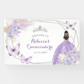 Boho Silver Lila geometrisch quinceañera groot Spandoek (Horizontaal)