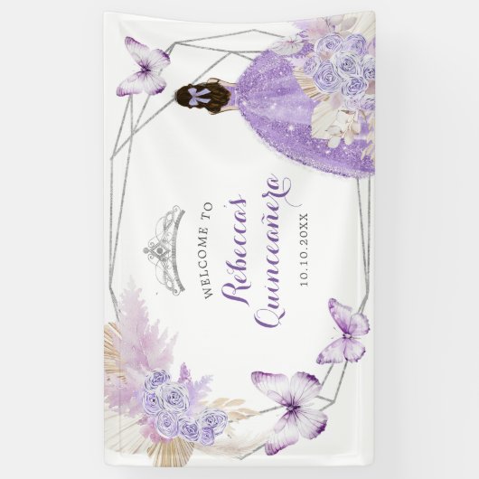 Boho Silver Lila geometrisch quinceañera groot Spandoek (Verticaal)