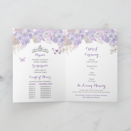 Boho Silver Paarse Floral 15 Años Programma Sjablo (Binnen)