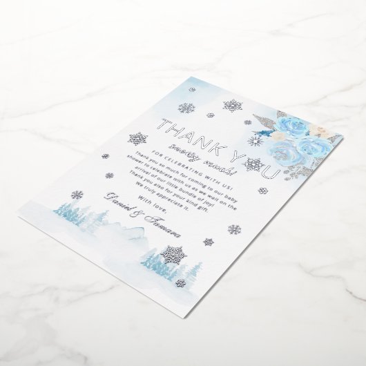 Boho Silver Snowflake Winter Baby shower Dank u Folie Uitnodiging (Gedraaid)